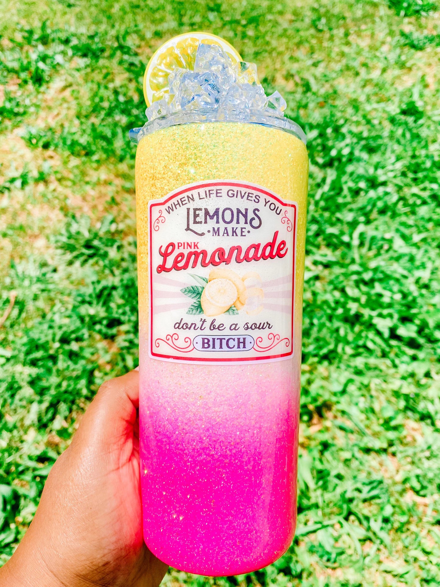 3D Pink Lemonade glitter tumbler + stainless steel + lemonade + resin tumbler