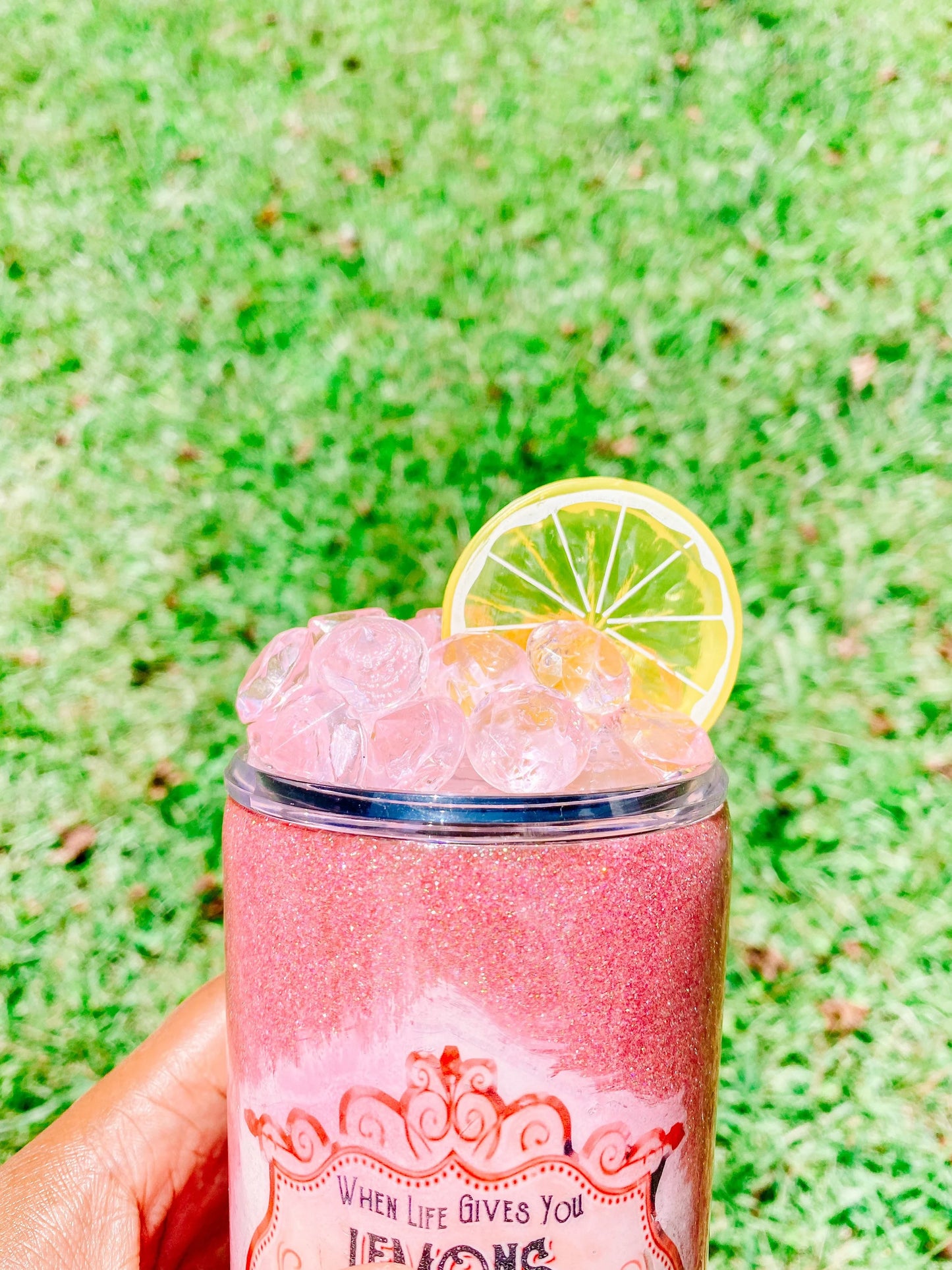 3D All Pink Lemonade glitter tumbler + stainless steel + lemonade + pink ice + resin tumbler