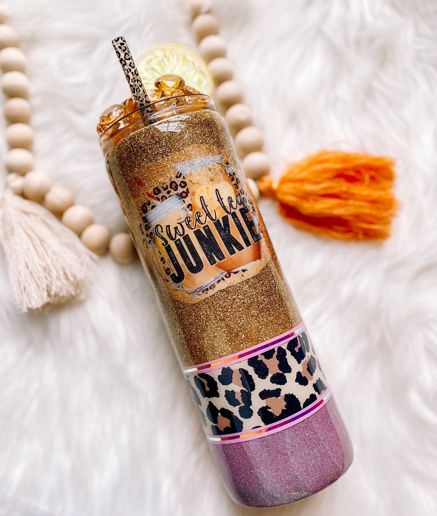 3D Sweet tea Junkie glitter tumbler + stainless steel + lemonade + resin tumbler
