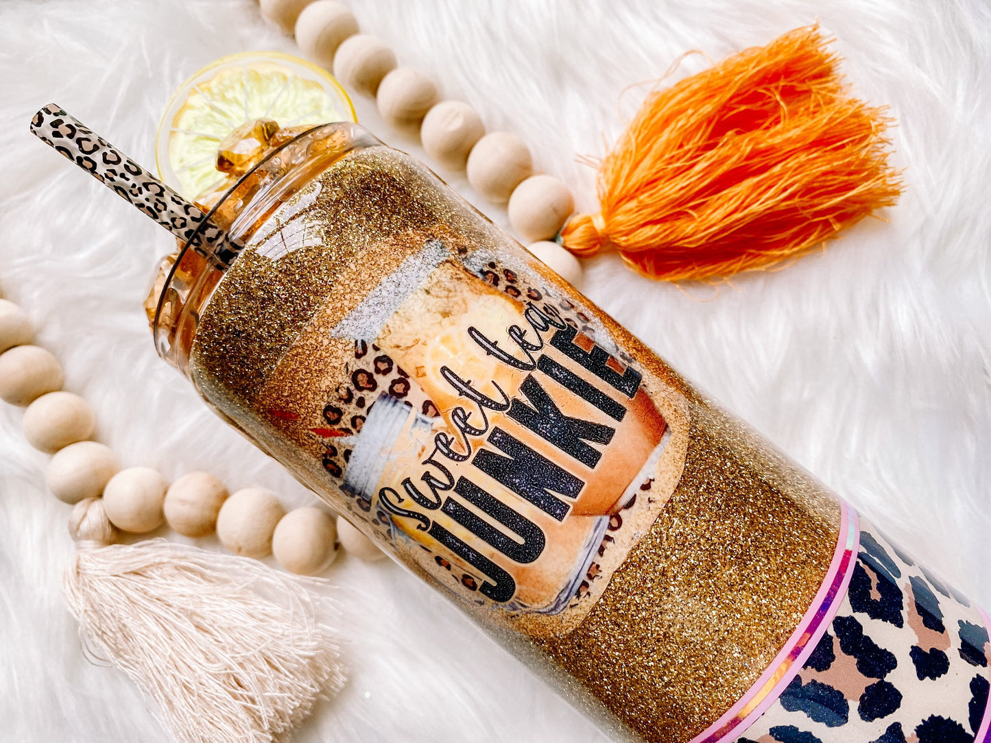 3D Sweet tea Junkie glitter tumbler + stainless steel + lemonade + resin tumbler