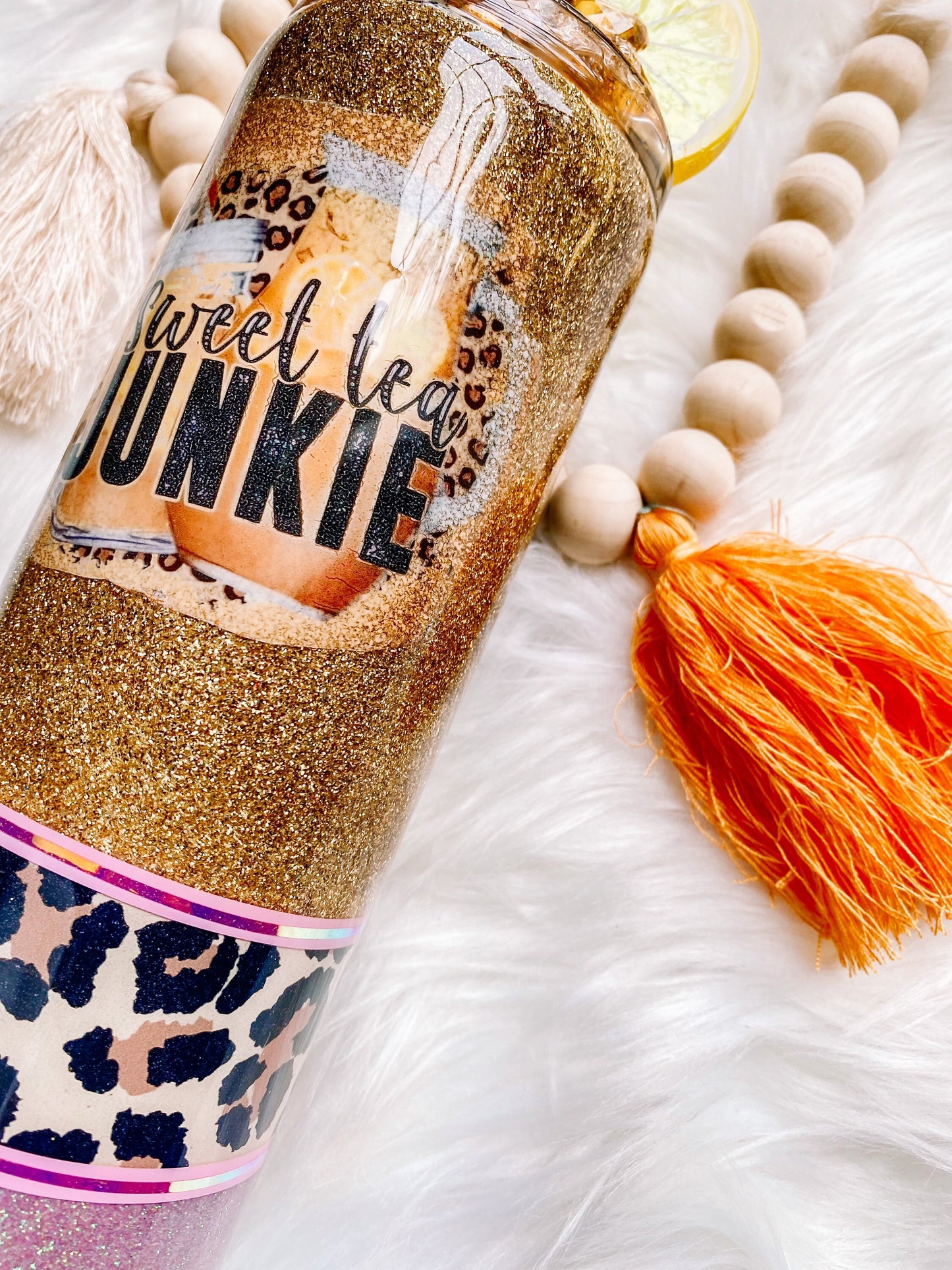 3D Sweet tea Junkie glitter tumbler + stainless steel + lemonade + resin tumbler