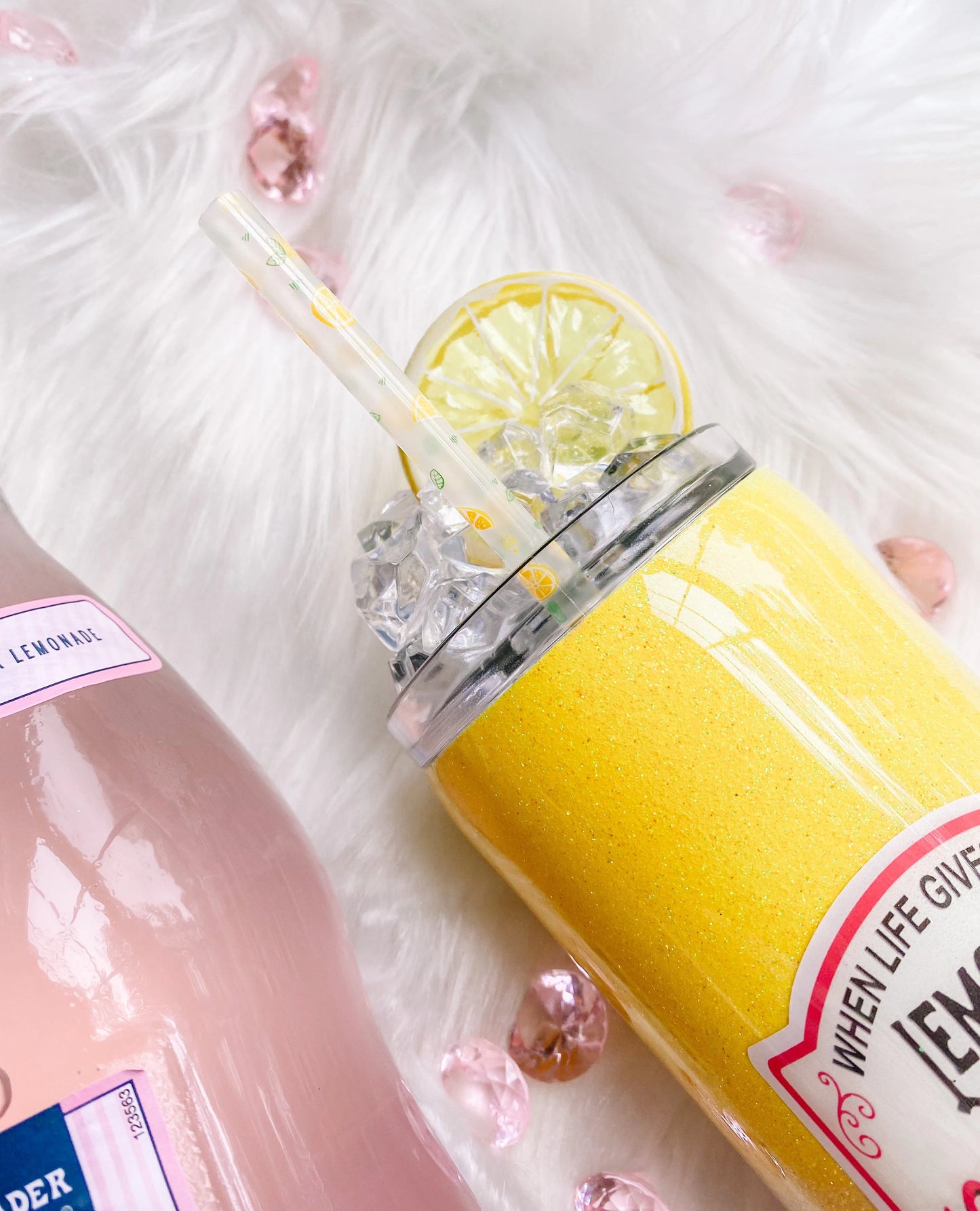 3D Pink Lemonade glitter tumbler + stainless steel + lemonade + resin tumbler