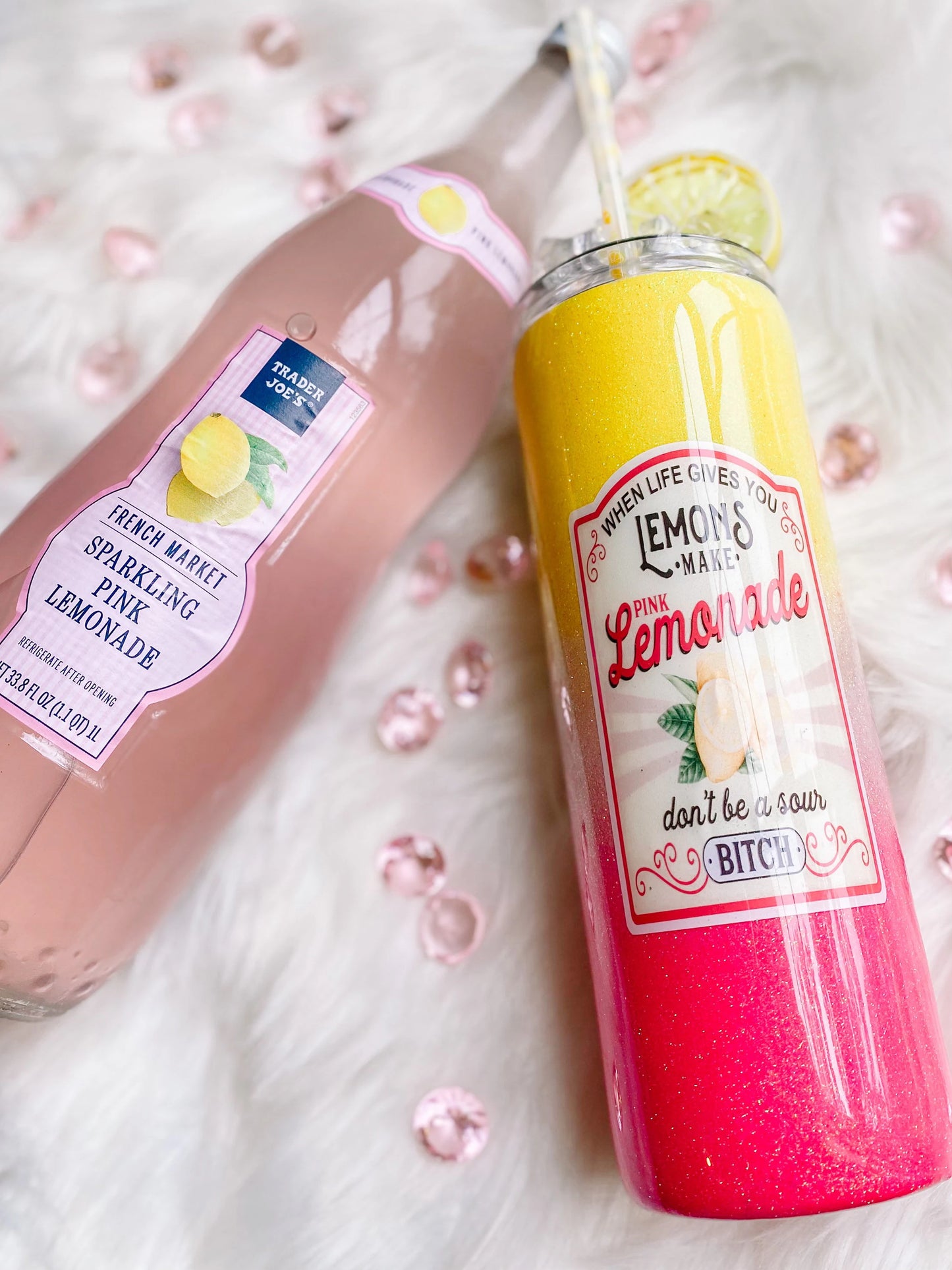 3D Pink Lemonade glitter tumbler + stainless steel + lemonade + resin tumbler