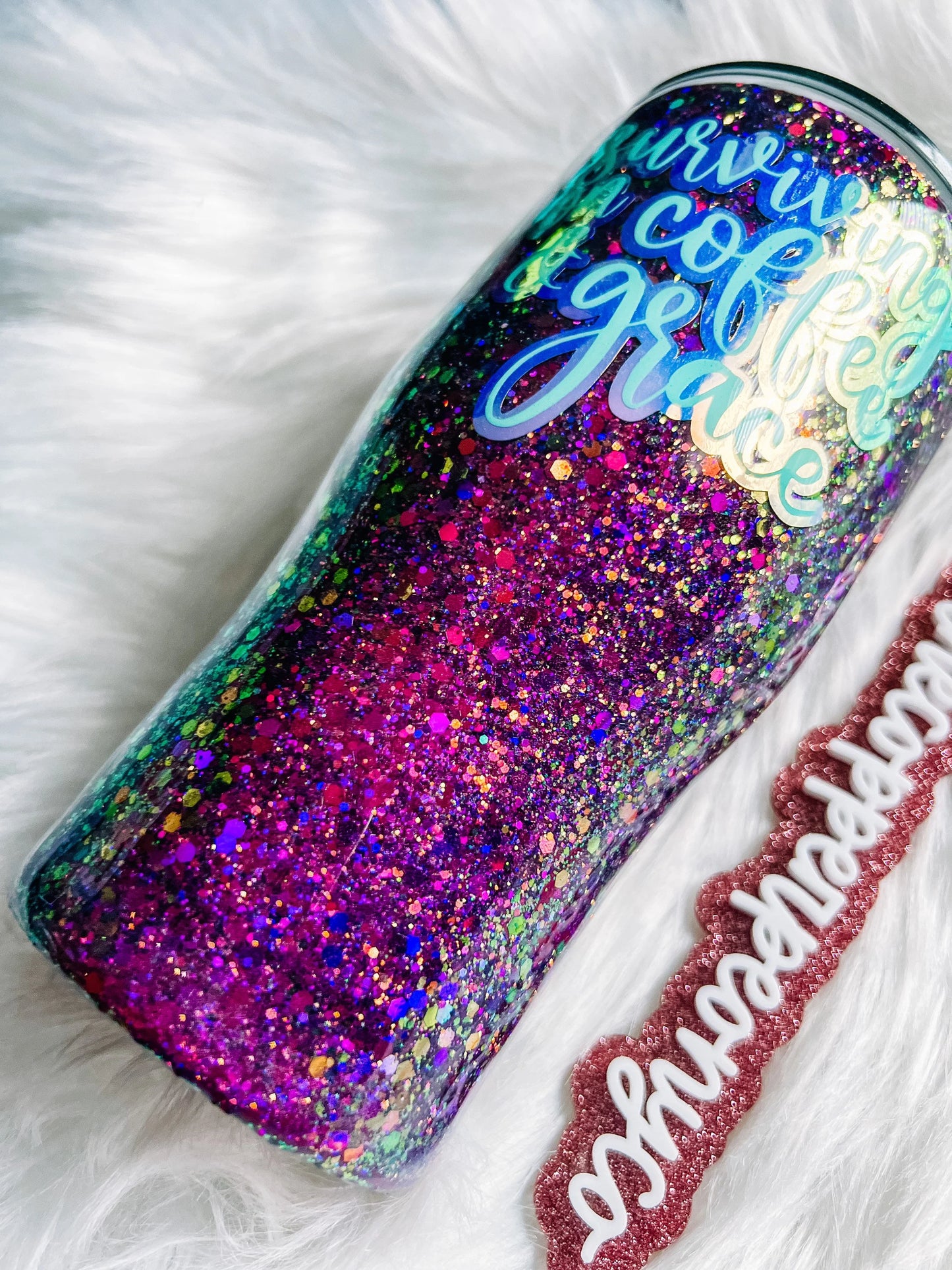 Surviving on coffee and grace| faith tumbler | Glitter tumbler