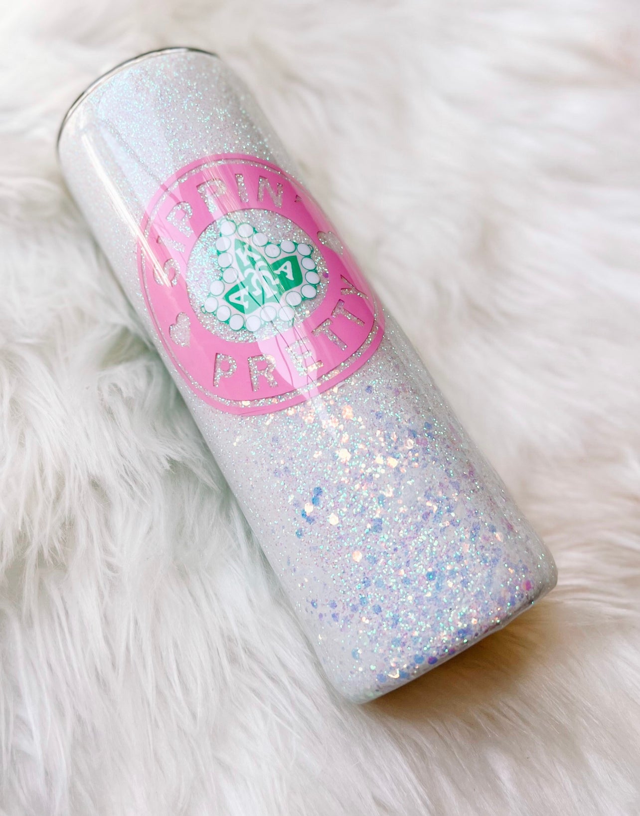 Glittered 3D pearled Alpha Kappa Alpha (AKA) tumbler