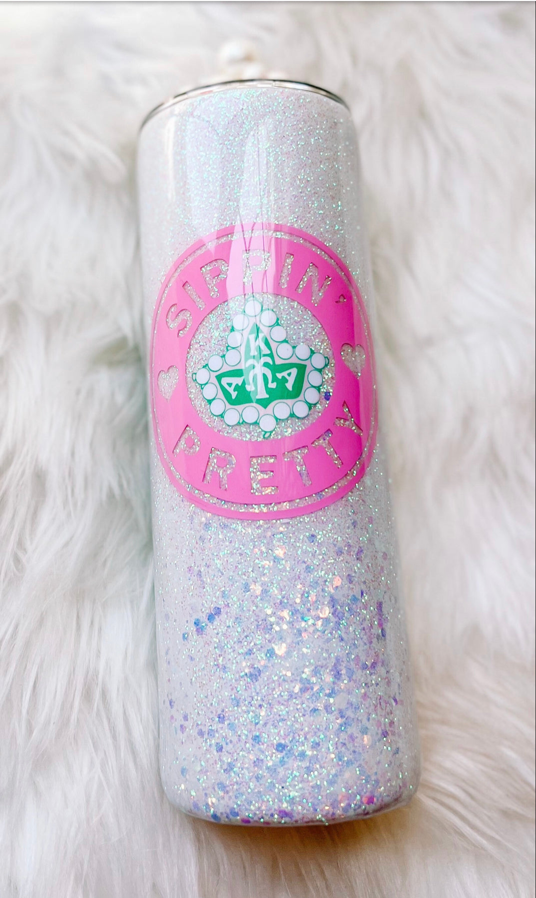 Glittered 3D pearled Alpha Kappa Alpha (AKA) tumbler