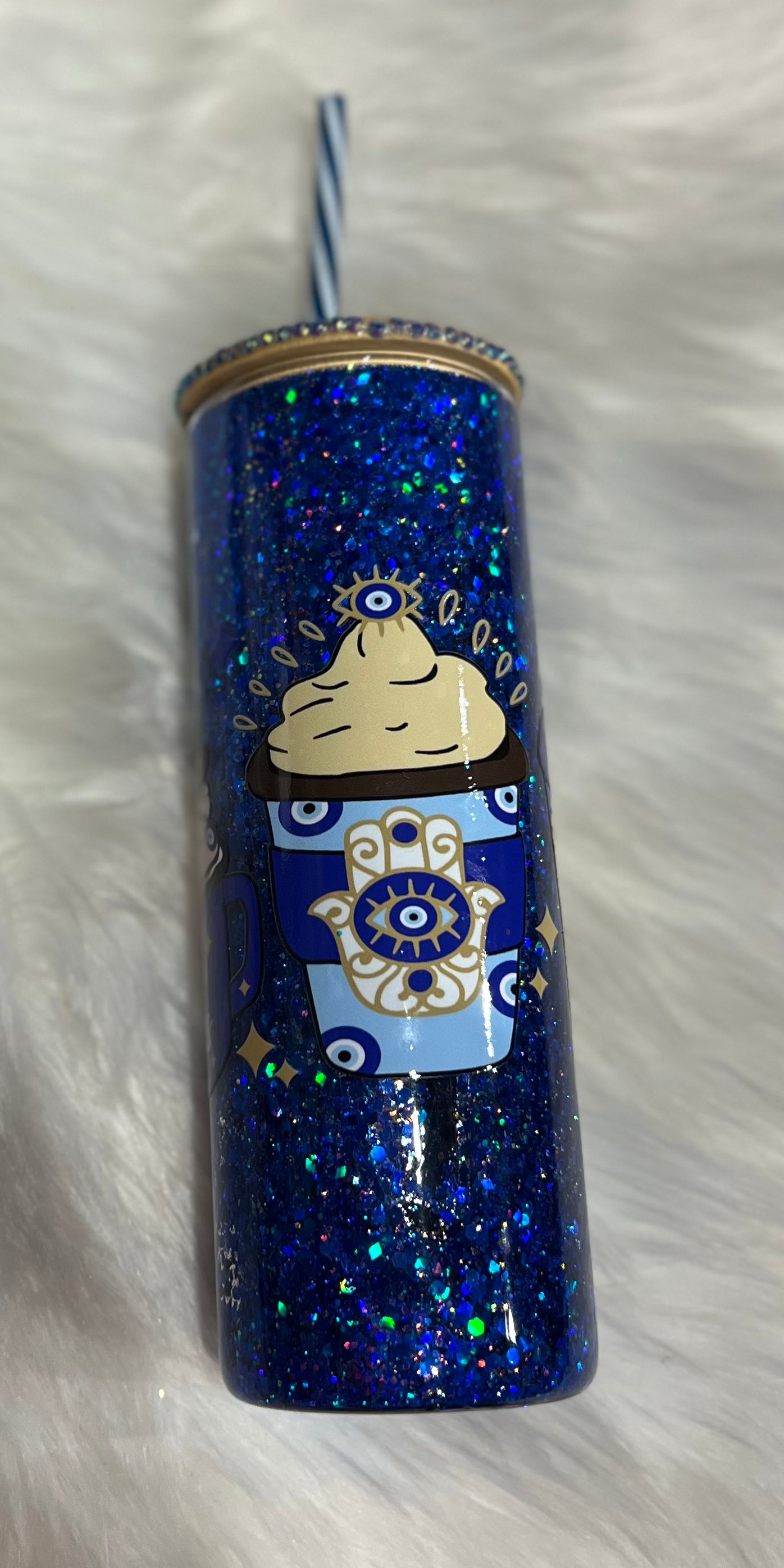 Evil eye glitter globe tumbler