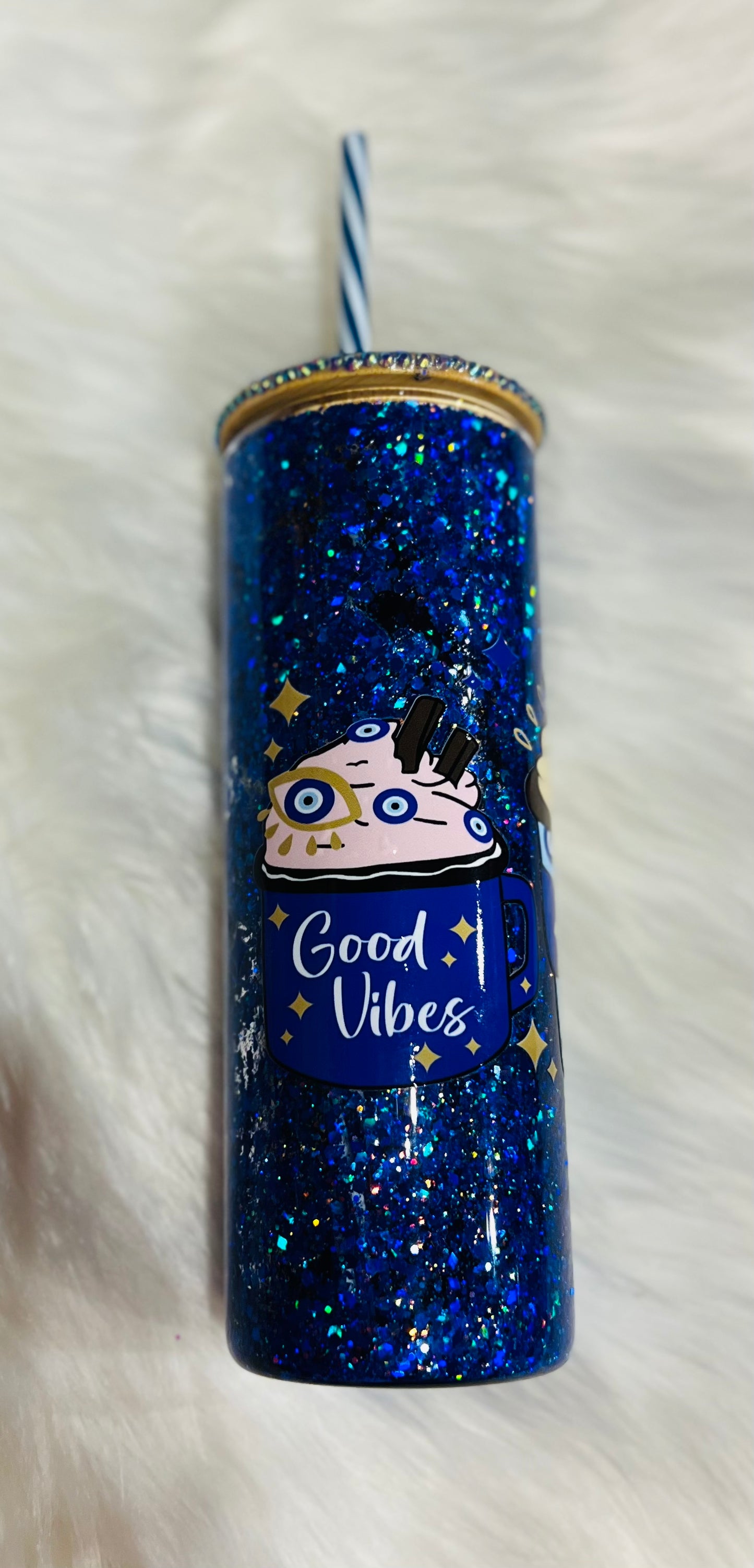 Evil eye glitter globe tumbler