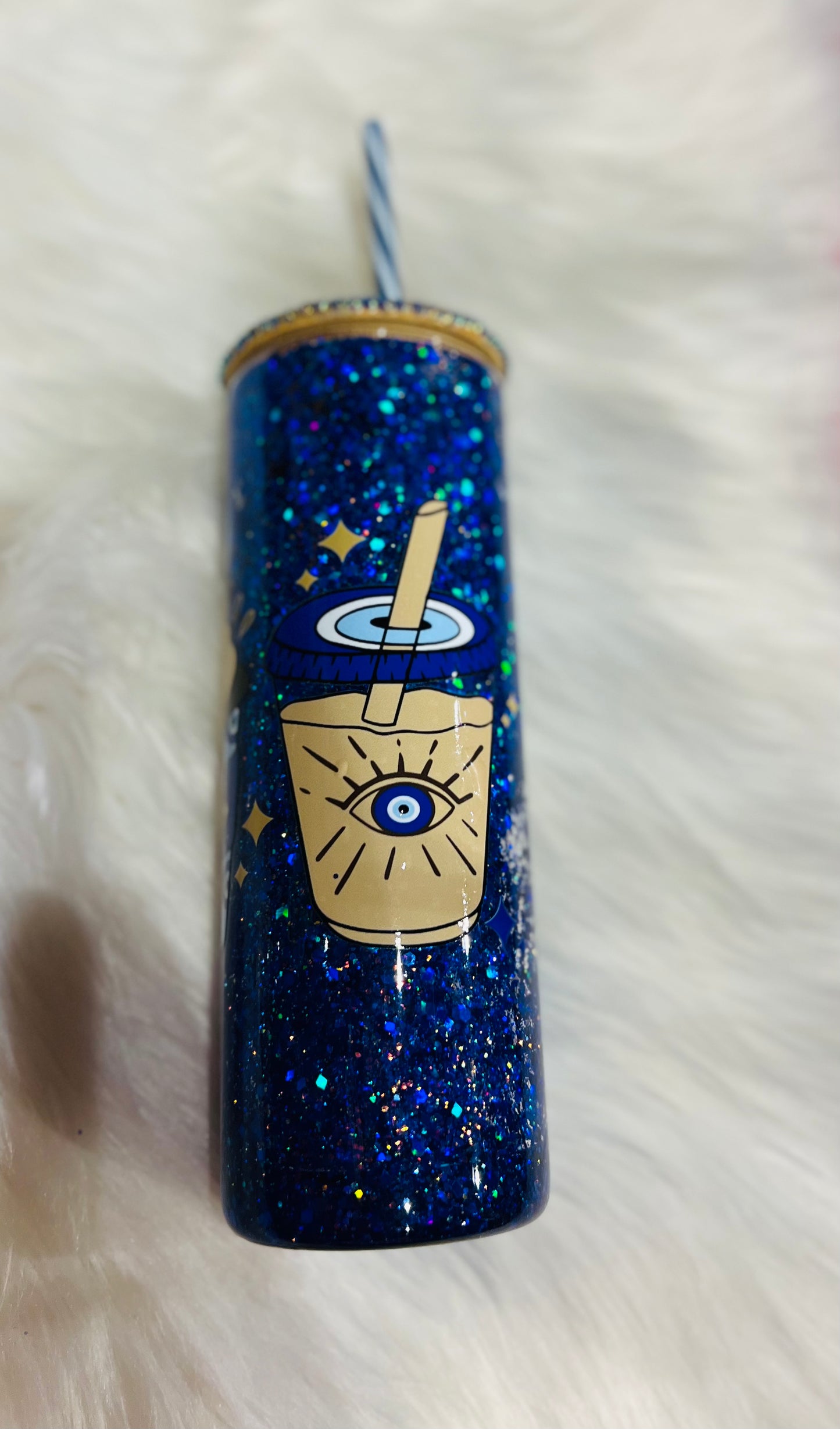 Evil eye glitter globe tumbler