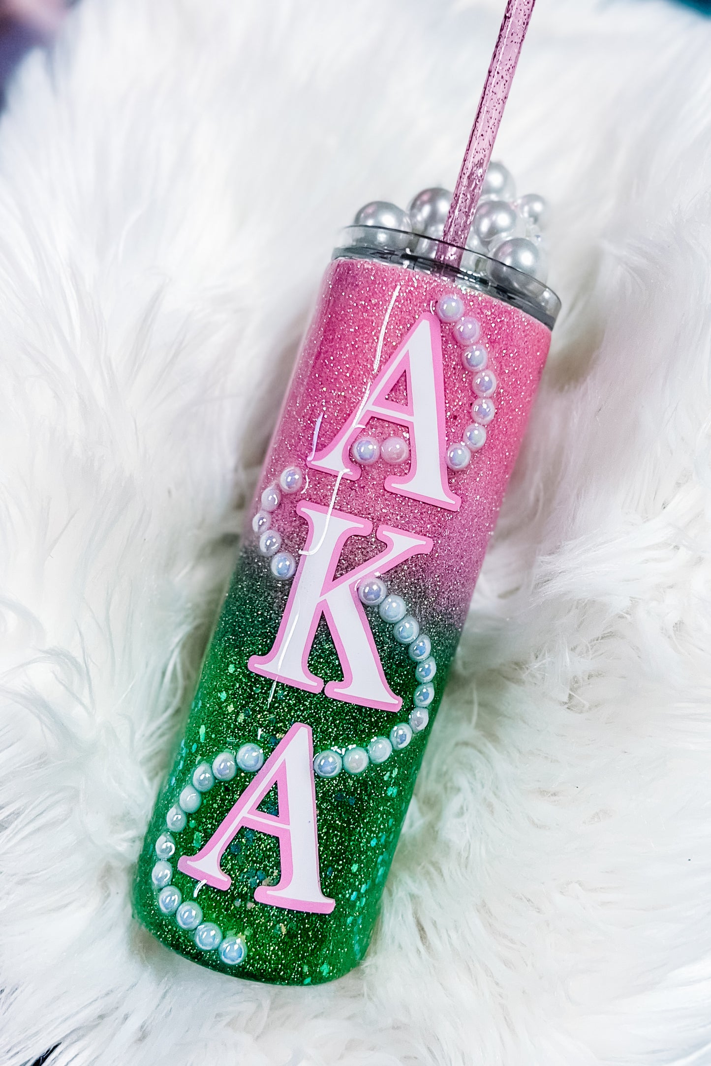 Alpha Kappa Alpha-AKA side pearled tumbler