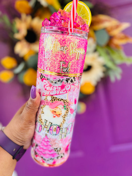 Flamingo Pink & Gold Tumbler w/Straw